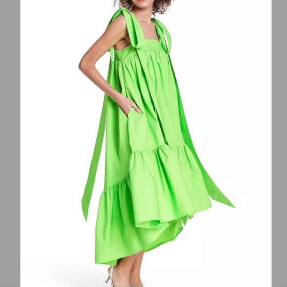 Christopher John Roger’s Green Tiered Tie Shoulder Dress